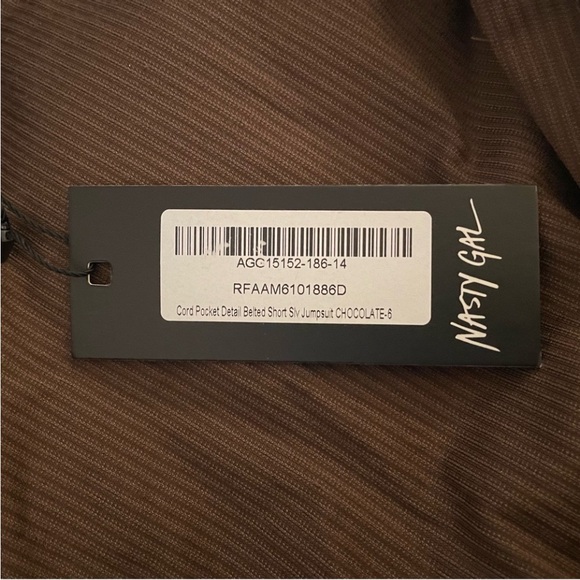 Nasty Gal Jumpsuit Womens 6 Brown Corduroy Flared Flare Belted Short Sleeves NWT - Picture 12 of 14